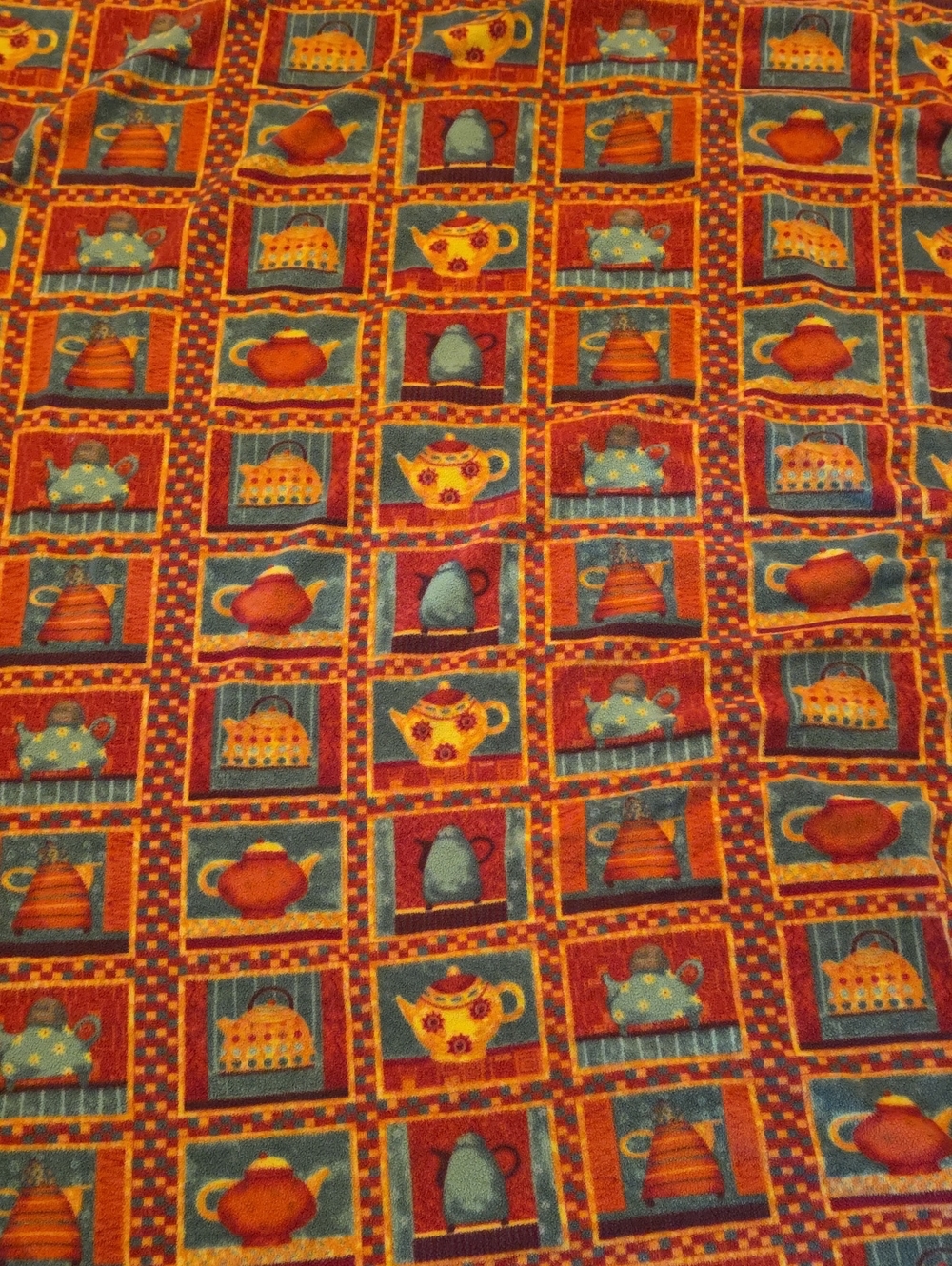 Handmade Fleece Tie Blanket Teapots Fall Autumn Colors 69x49